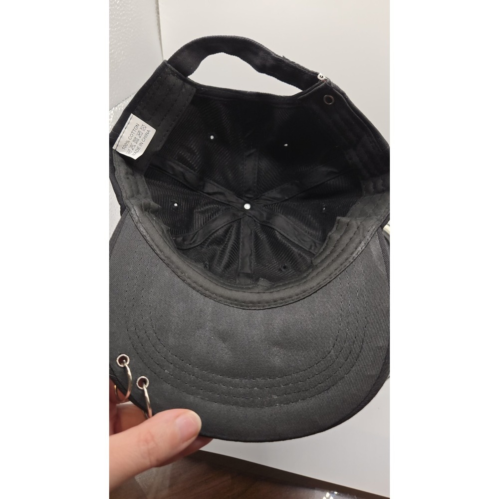 Black Punk Goth Grunge Hat Pierced Brim Rings Alt Emo Skate Adjust Cap Unisex - Picture 6 of 7